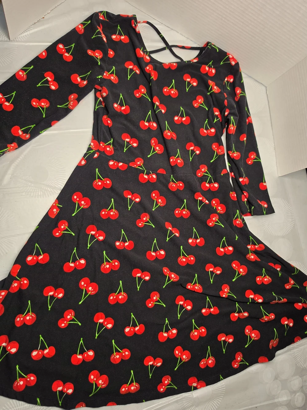 Forever 21 Black Cherry-Print Long Sleeve Swing Dress For Girls
